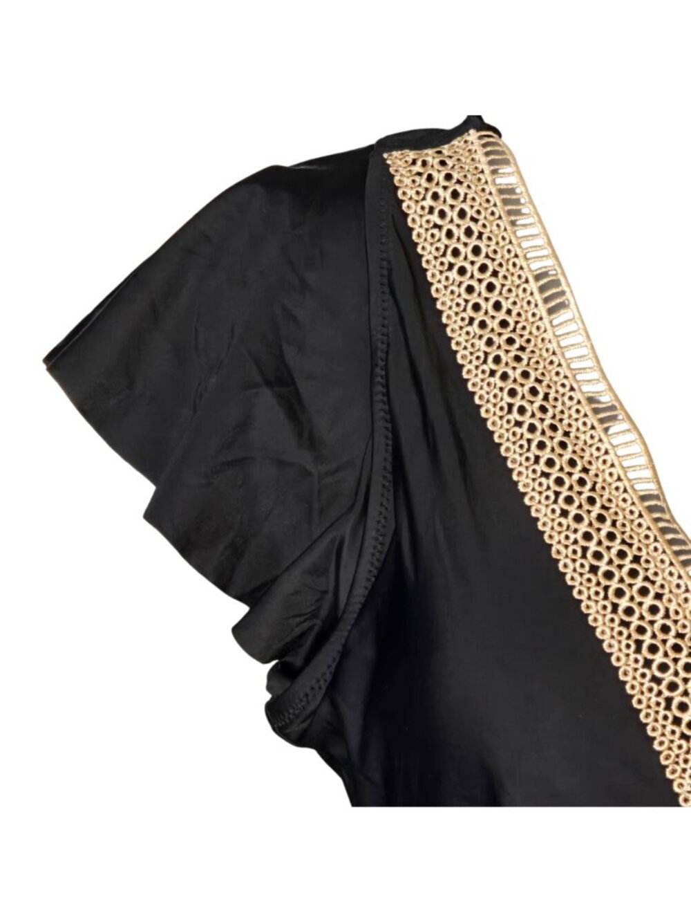 Black Flutter Sleeve One‑Piece Swimsuit L Crochet Trim V‑Neck Tummy Control - Picture 3 of 10